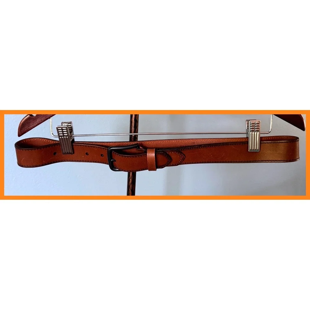 Men's Full Grain Leather Belt Brown Size 34 Casual Dress Subtle Western Utility
